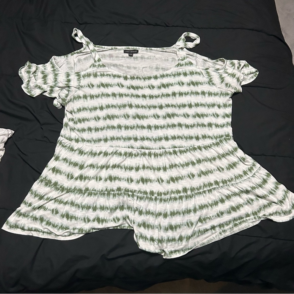 Cold Shoulder white and green tie-dye tank top